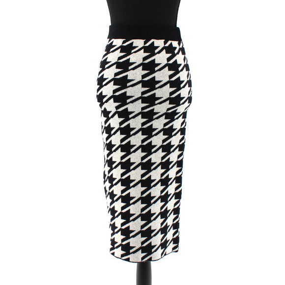 Anine Bing Large Houndstooth Print Grey Black Knit Straight Skirt XS NEW Midi - Picture 6 of 8